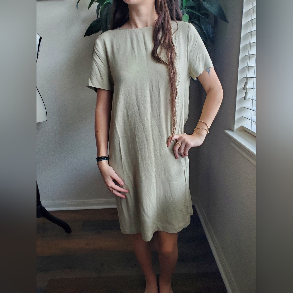 Jenni Kayne Palmer Crepe T-shirt Dress Willow Mini Neutral Quiet Luxury XS